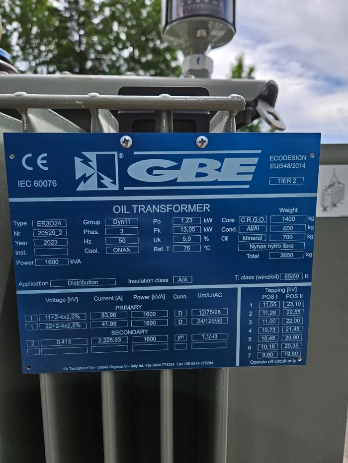 1600kVA, 22-11 / 0,415kV