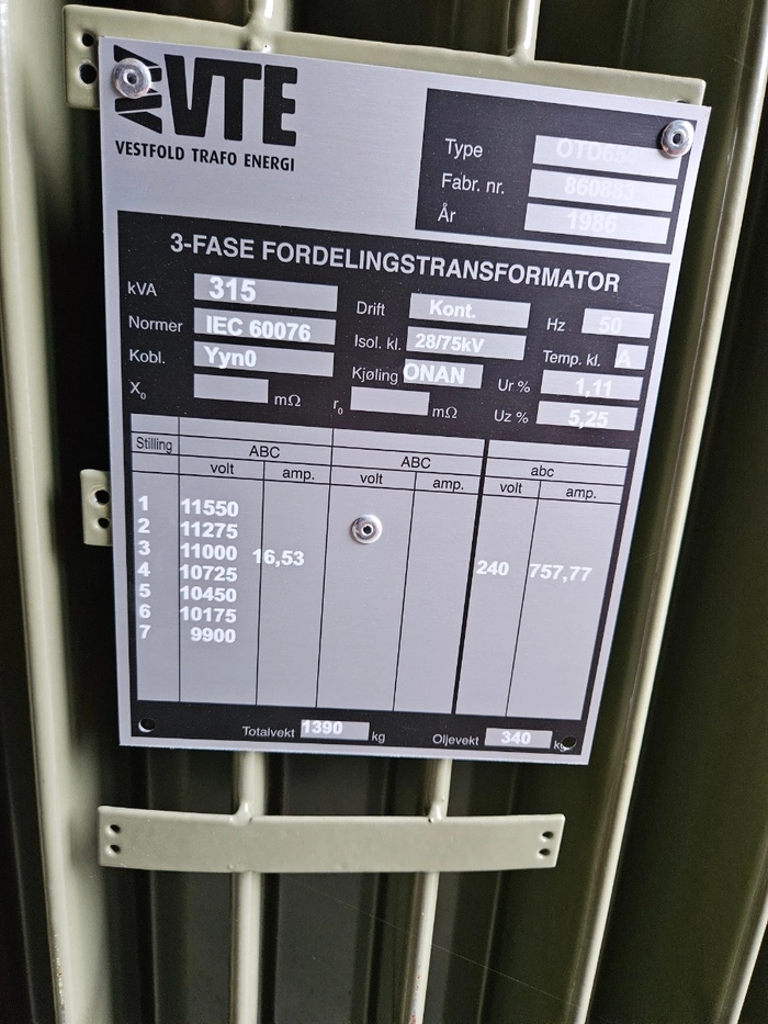 315kVA - 11 / 0,24kV